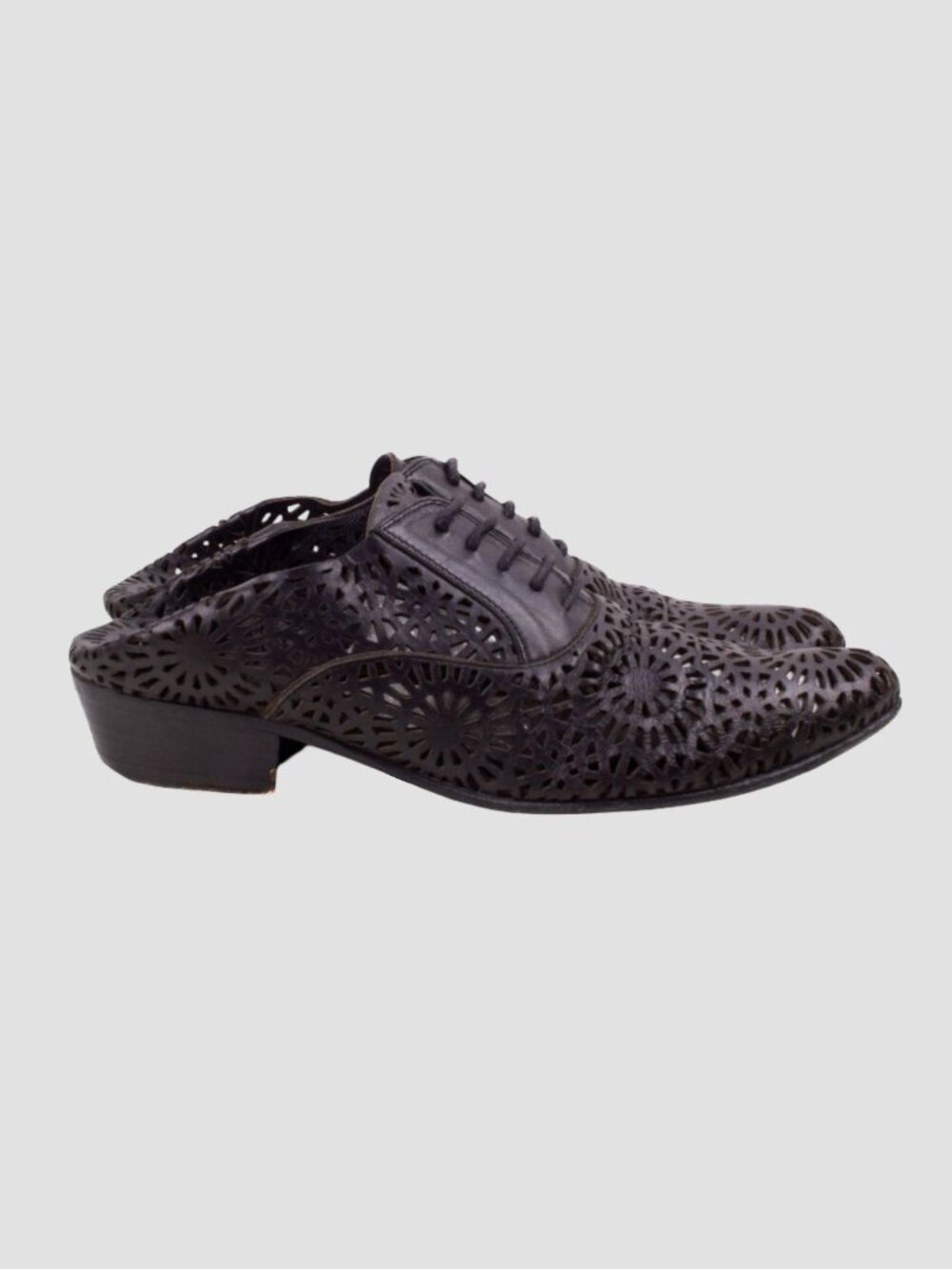 HAIDER ACKERMANN S/S 2012 RUNWAY Black Leather Mules Laser Cut Out Sz EU 37 US 7